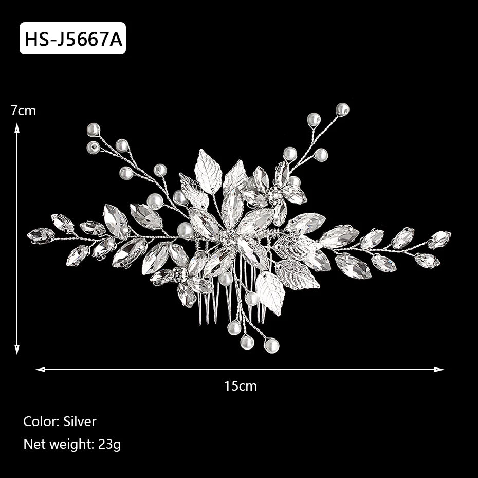 Silver Color Rhinestone Hair Comb Pearl Crystal Hair Accessories Ornament Prom Bridal Flower Headpiece Jewelry