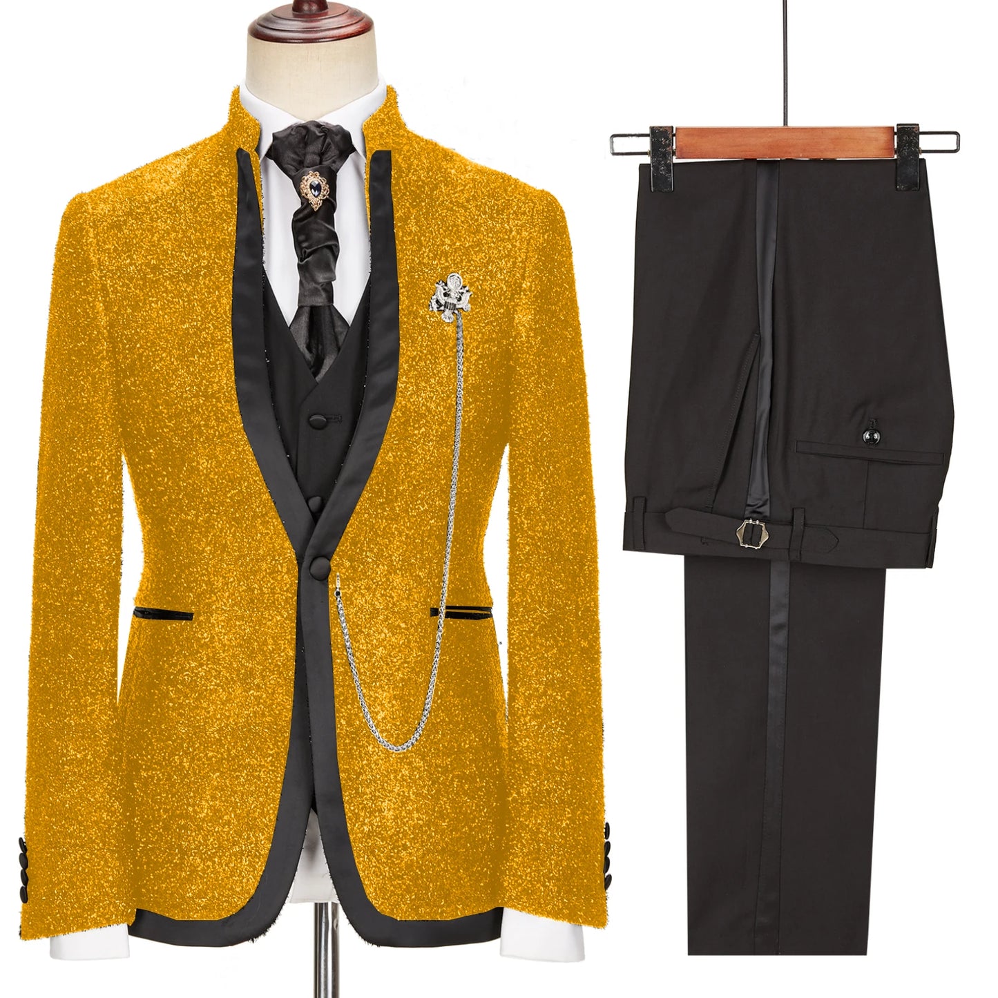 Latest Designs Men's Suits Shawl Lapel Groom Tuxedos Slim Fit Terno Prom Party 3 Pieces Set