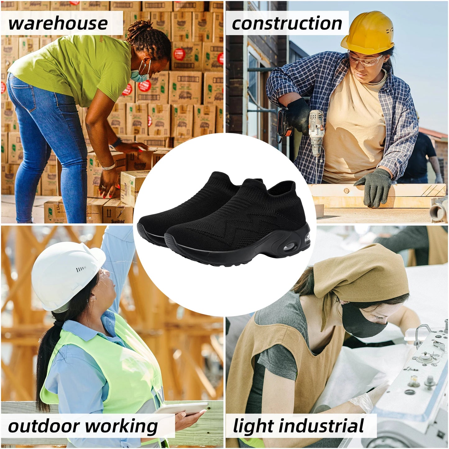 Safety Shoes Breathable Steel Toe Work Shoes Lightweight Slip On Sneakers