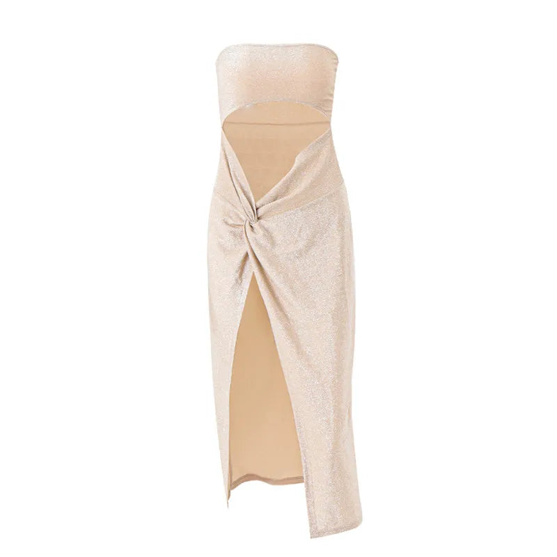 Sexy Sleeveless Slit Dress Hollow Out Elegant Skinny Women Long Dresses Fashion Ladies Party Club