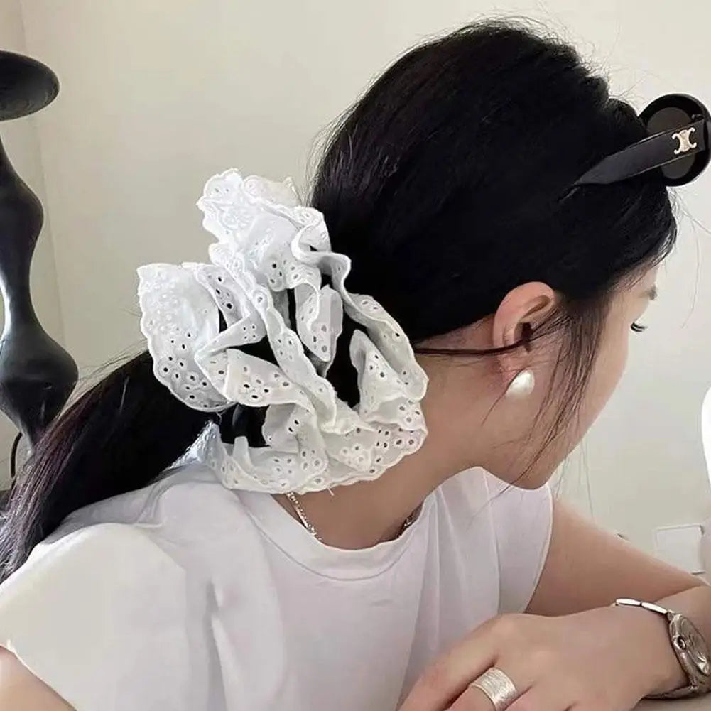 Big Flower Scrunchies for Women Elastic Hair Bands Ponytail Holders Tie Solid Color Hair Hoop Scrunchy Girl Hair Ring