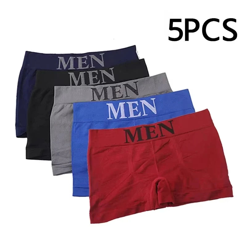 5 Pcs Thin Style Men's High Elastic Plain Color Comfortable Boxer Briefs Panties Breathable