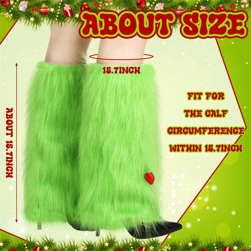 Warm Fuzzy Leggings Heart Patterned Knee High Socks Cozy Boot Cuffs