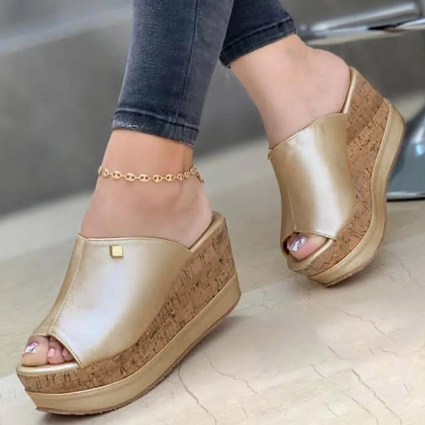 Roman Shoes Sandals For Ladies Shoes Summer Sandals Fashion Solid Color Wedge Platform Slippers Elegant Fashion