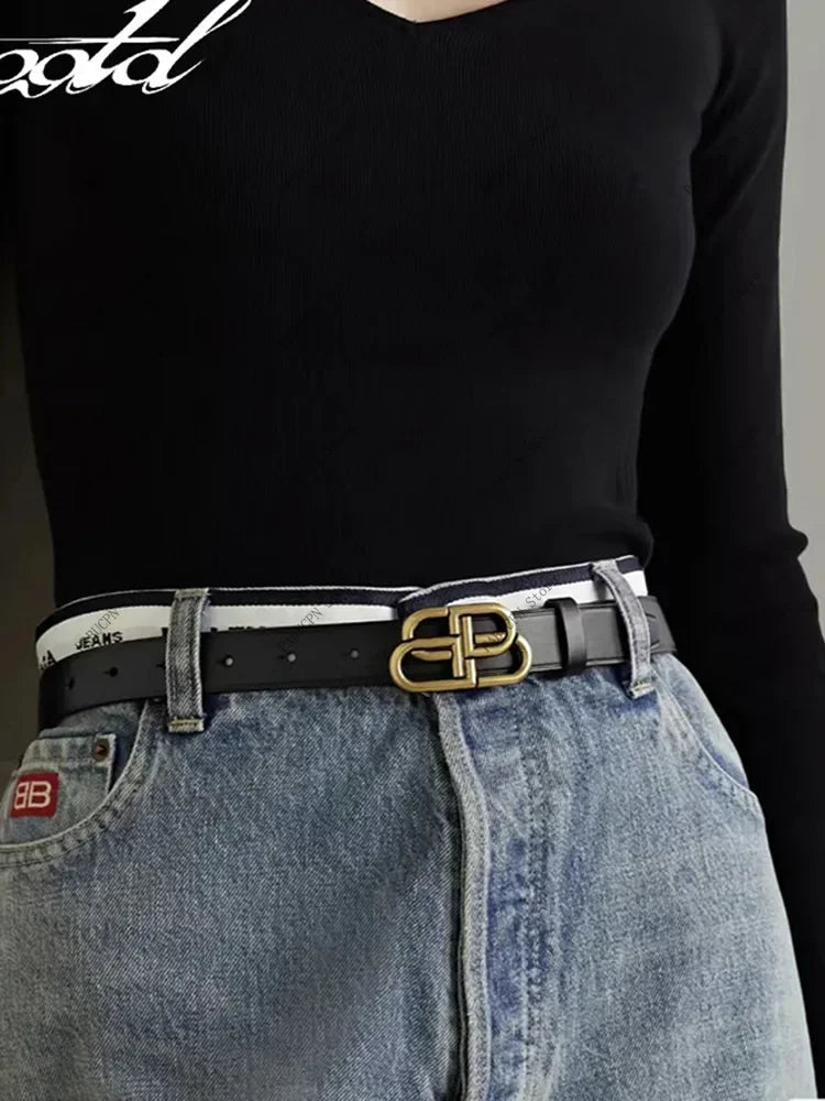 Classic Double B Letter Belt Unisex Trend Versatile Premium American Retro
