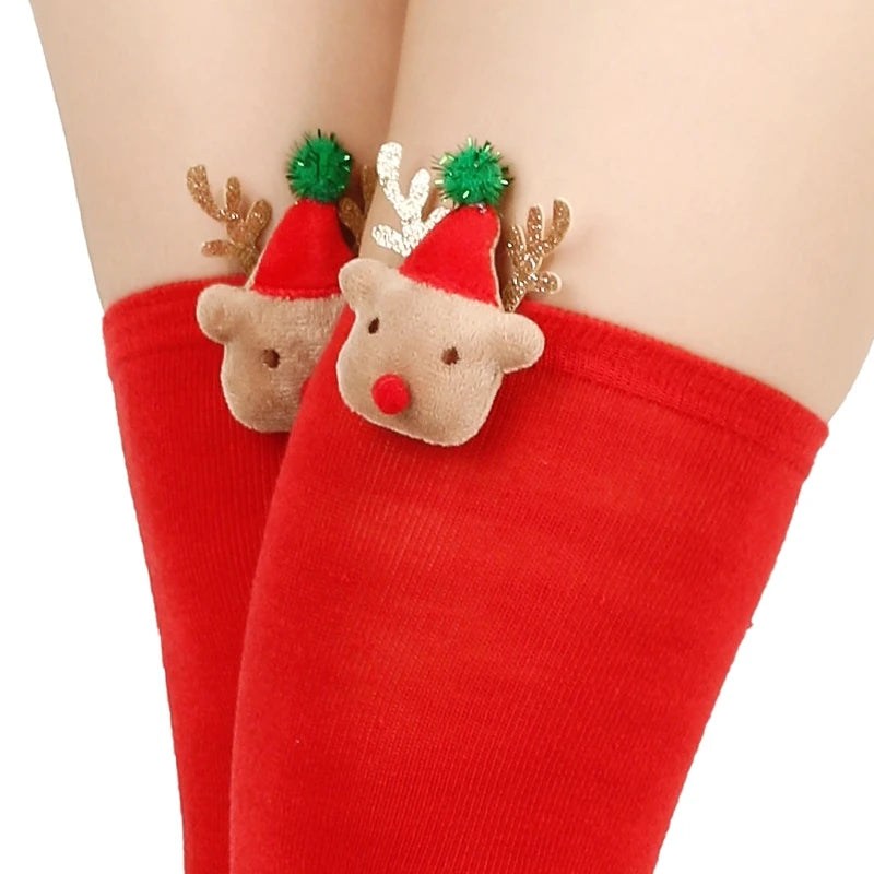 Cozy Winter Knit Sweater Reindeer Pattern thigh high socks