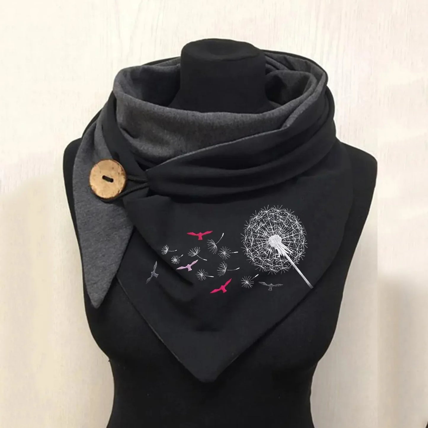 Winter Women's Floral Print Thick Warm Scarf – Windproof Double-Layer Buttoned Wrap