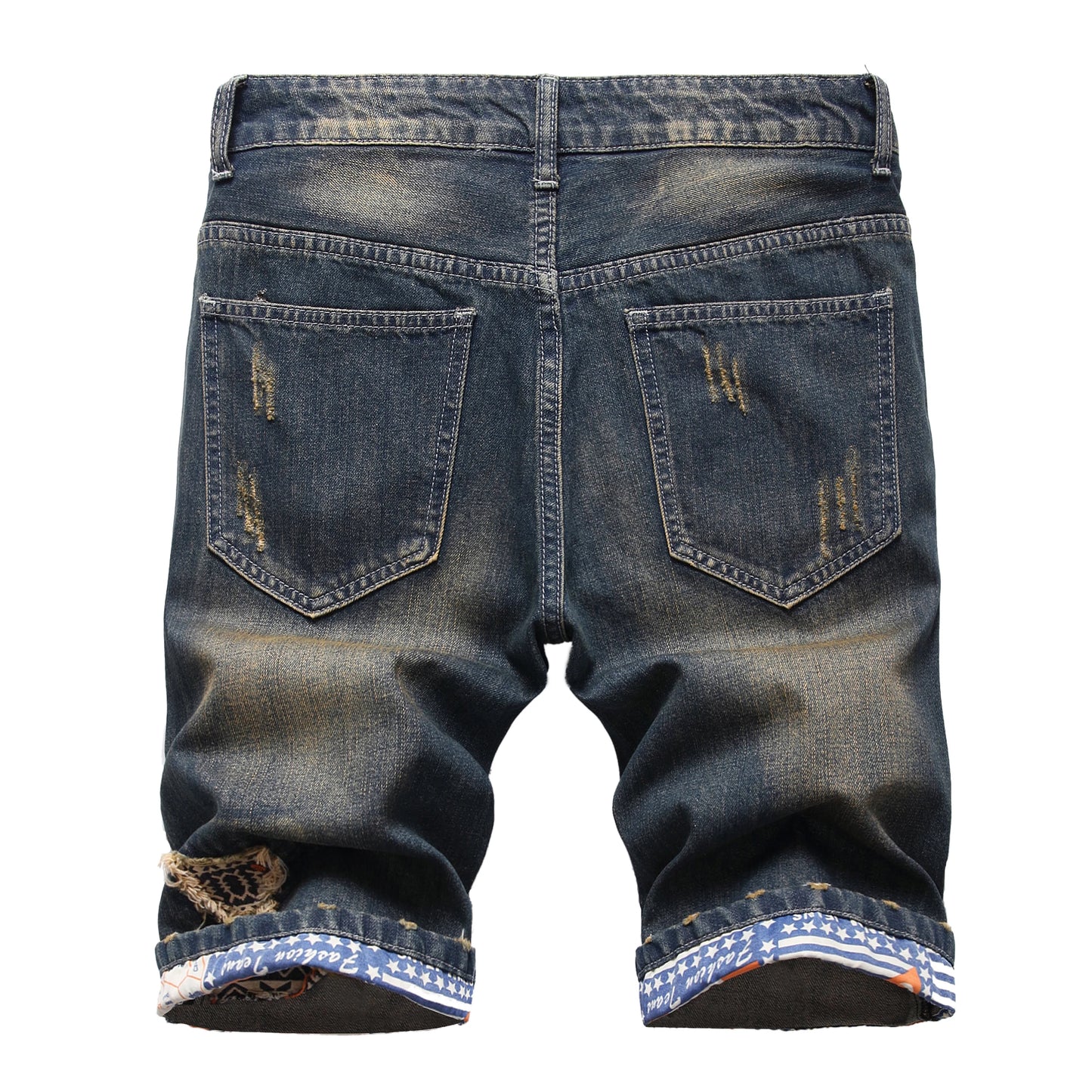 Hip Hop Ripped Fashion Denim Shorts Blue New Style Stretch Straight Personalized Retro Nostalgic Trendy Pants Jeans Shorts