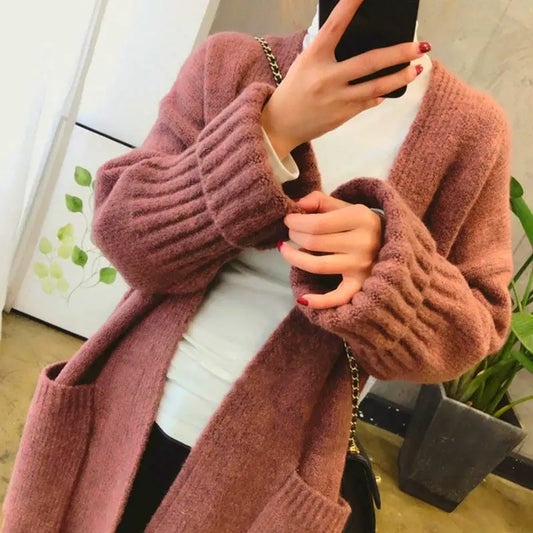 Sweater Cardigan Female Spring and Autumn  Sweater Coat Women Loose Medium Length Versatile Knitted Cardigan