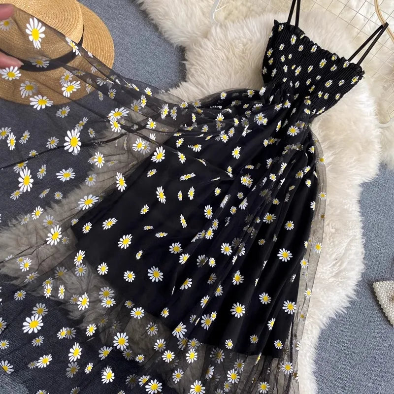 Women's Dress Fashion Floral Print Spaghetti Straps Mesh Party Dress Vacation Style Beach