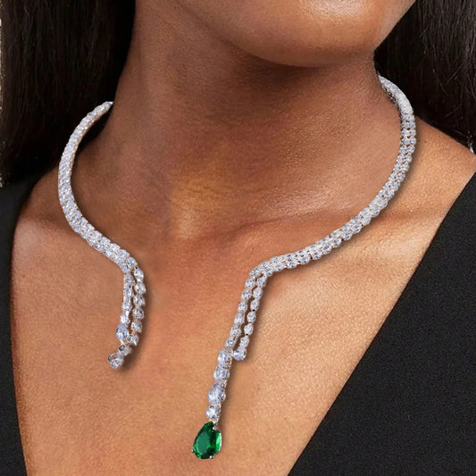 Luxury Zircon Green Crystal Necklace Collar Jewelry  Double Layer Collar