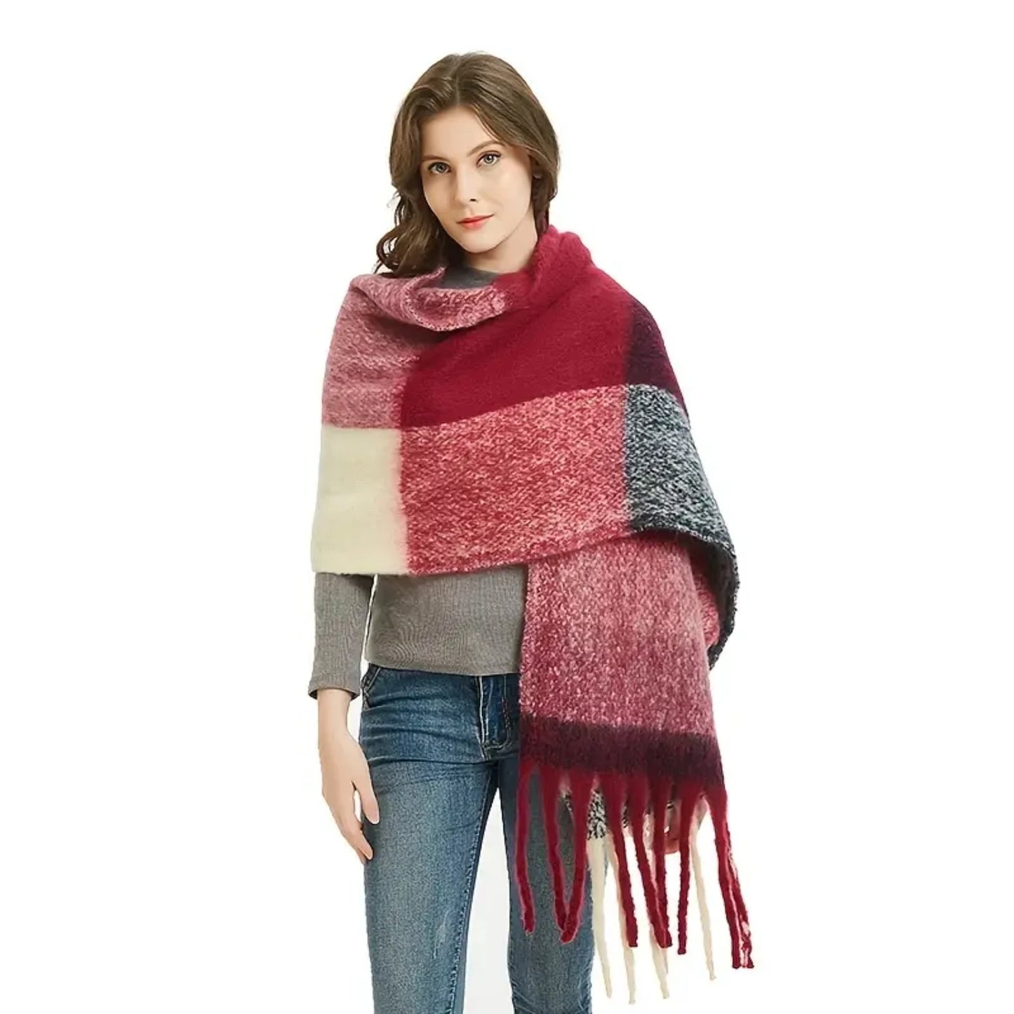 Classic Tassel Plaid Scarf | Warm Soft Blanket Shawl Scarf