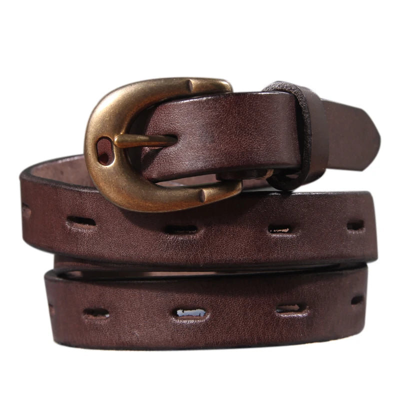 Retro Genuine Leather Belt Pure Copper Button Western Style