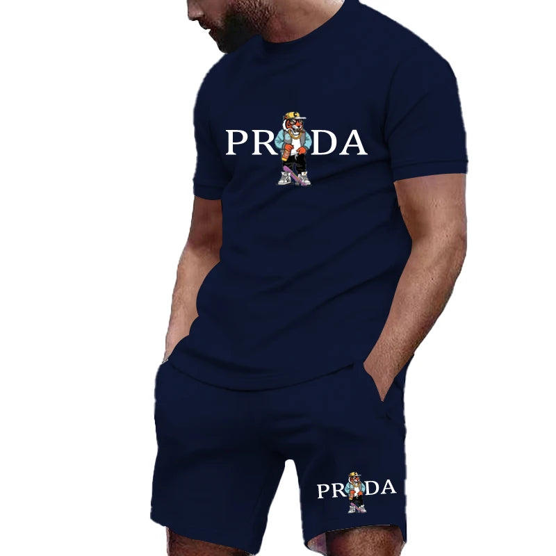 Summer Fashion Men's Gym Sports Set Men's Summer Golf Sports Set O-neck T-shirt with shorts Football Sports Slow Running
