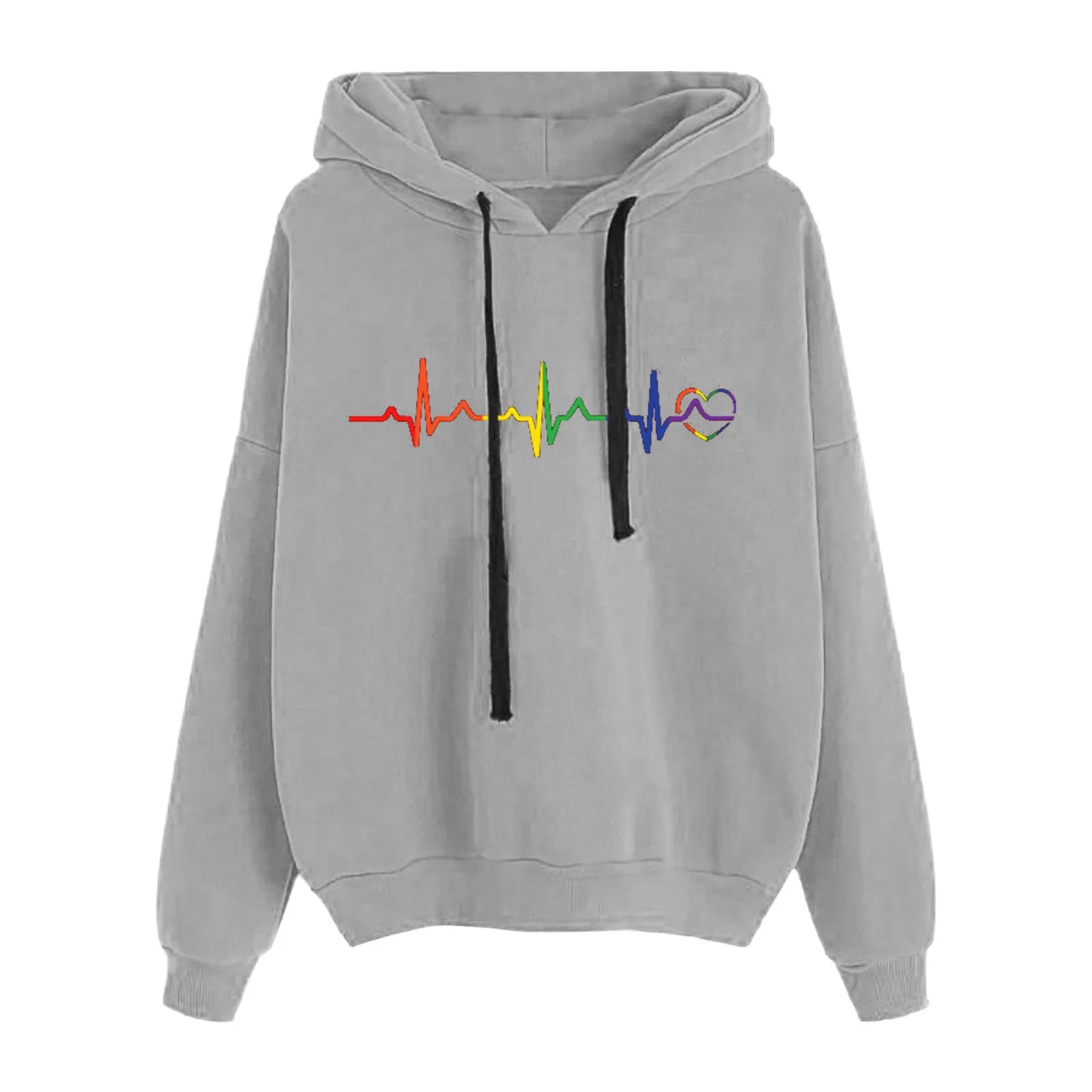 Heart Print Hoodies Sweatshirt  Oversize Solid Color Loose Casual Pullovers