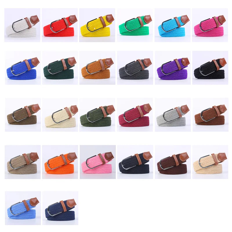 Casual Knitted Pin Buckle Belt Woven Canvas Elastic Expandable Braided Stretch Belts Women Jeans