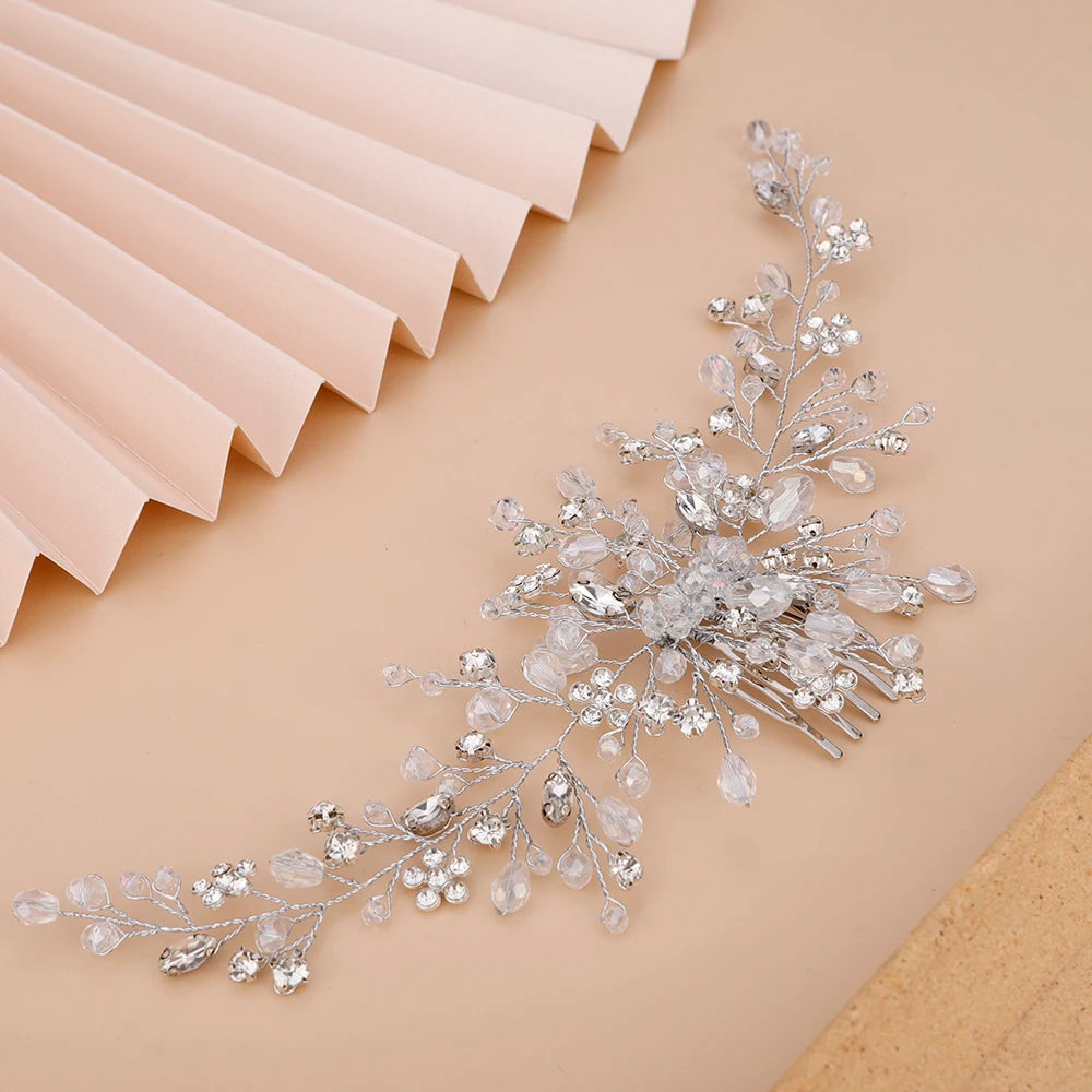 Vintage Rose Gold Silver Gold Black Hair Accessories Headwear Shiny Crystal Hair Comb Elegant