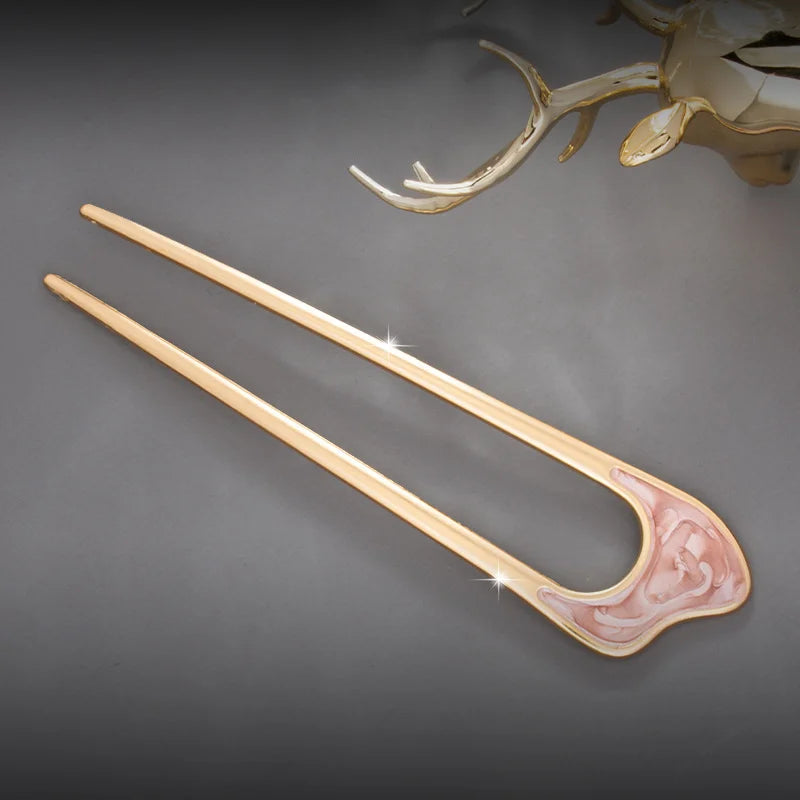 Fashion Luxury Elegant Shell Enamel Hairpin for Women Metal U Shape Hair Stick Hair wear Accessories Jewelry