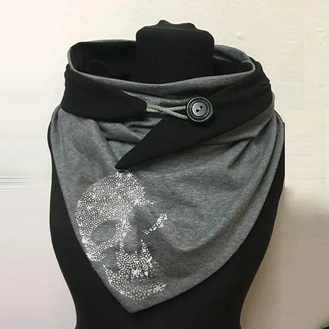 Winter Women's Floral Print Thick Warm Scarf – Windproof Double-Layer Buttoned Wrap