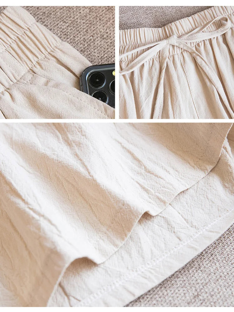 Cotton Shorts, Summer Casual Solid Two Pockets shorts high waist loose shorts  Soft Cool female shorts