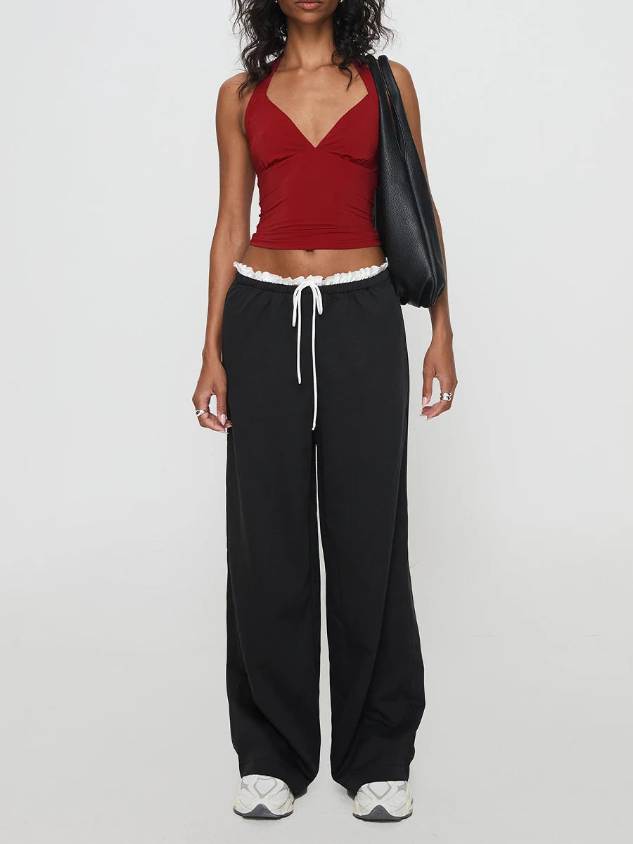 Women s High Waisted Wide Leg Palazzo Pants with Drawstring Waist and Side Pockets Casual Loose Fit Trousers for Work or Weekend