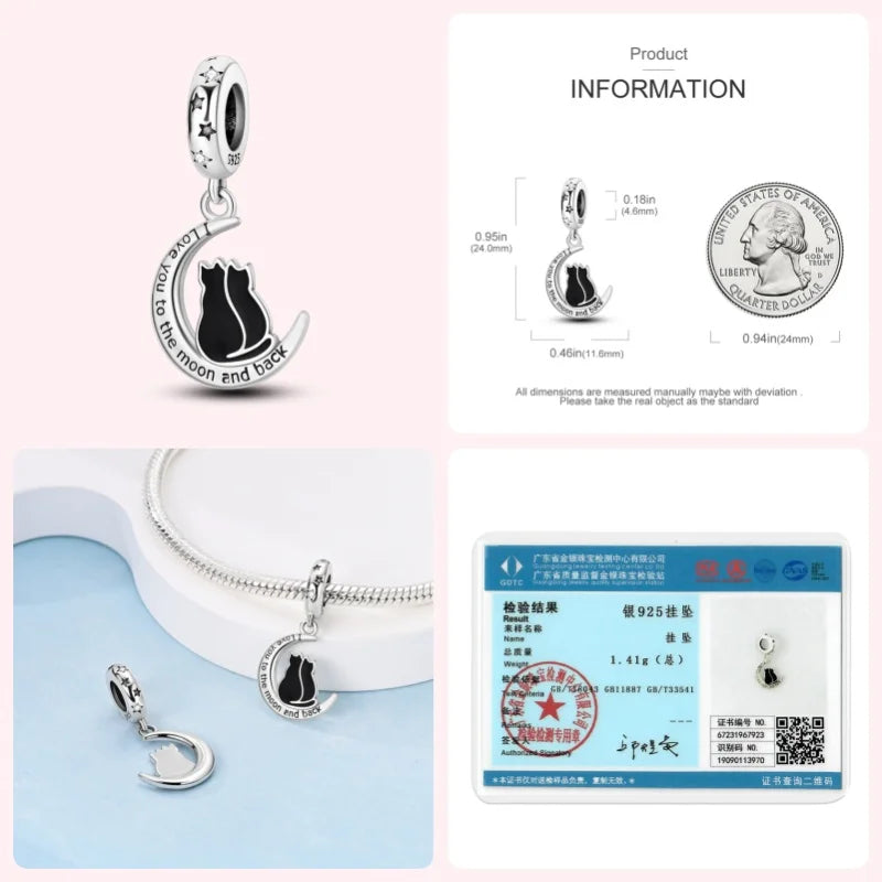Fit Pandora Original Bracelet 925 Sterling Silver Cute Cat and Puppy Series  Charm