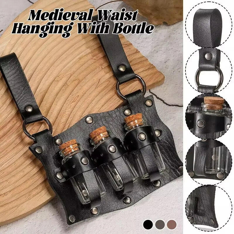 Medieval Alchemy Vial PU Holder Belt Hanging Potion Magic  Medieval Belt Vial Pouch Alchemy Healer Kit Bags
