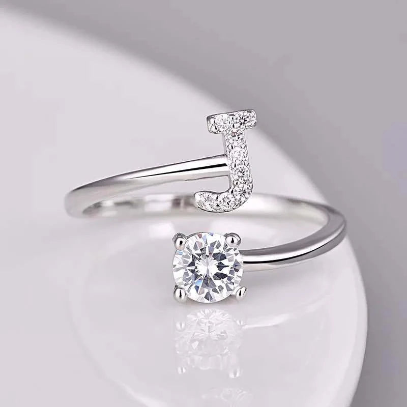 Shining Rhinestone 26 Letters Adjustable Rings  Initial A-Z Alphabet Opening Ring