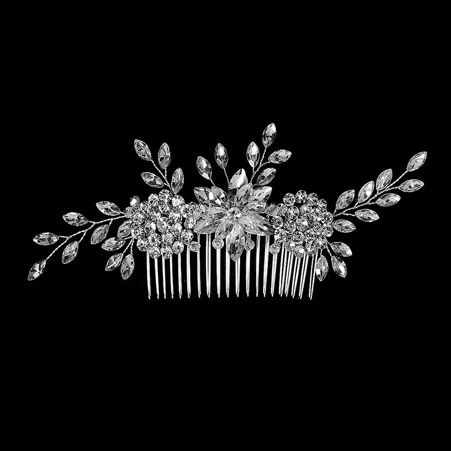 Silver Color Rhinestone Hair Comb Pearl Crystal Hair Accessories Ornament Prom Bridal Flower Headpiece Jewelry