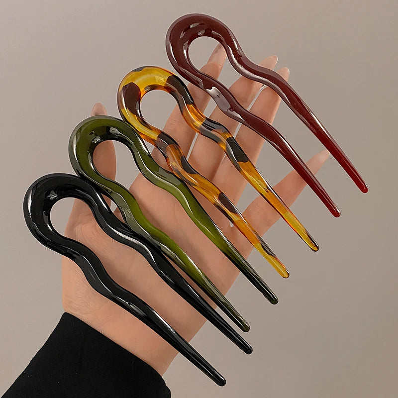 U-Shaped Hair Fork Fashion Tortoiseshell Acetate Acrylic Hairpin Geometric Design Headwear Hair Sticks Women