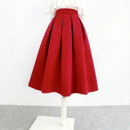 Vintage High Waist Zipper Pocket Ball Gown Pleated Skirt