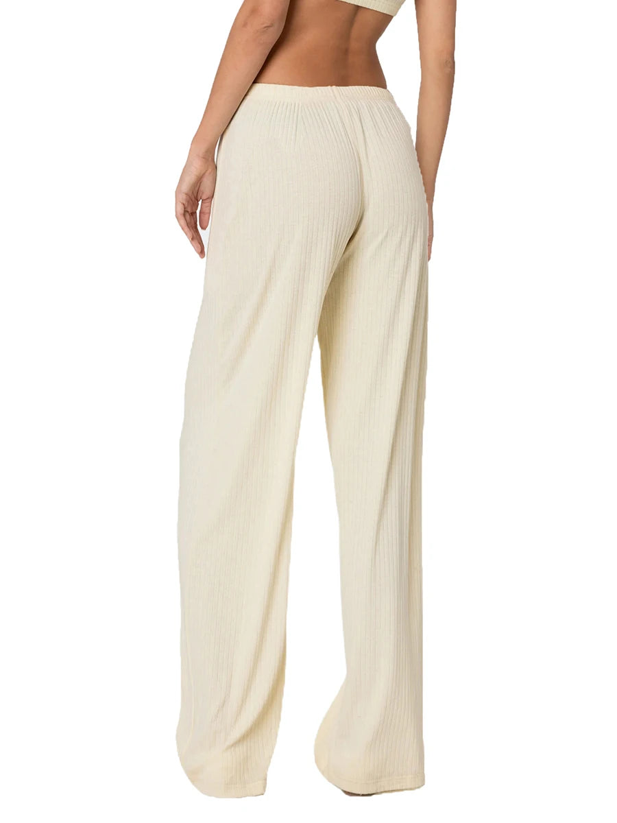 Women s Solid Color Elastic Waist Loose Lounge Pants Long Trousers for Casual Streetwear Fashionistas