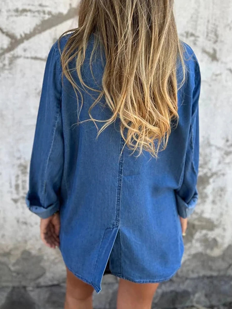 Distressed Denim Jacket Oversized Vintage Long Sleeve Button Down Jean Coat