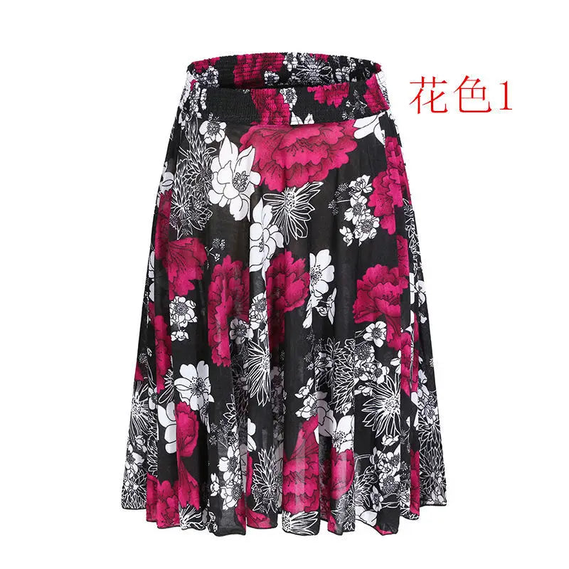 High Waist Printed  Floral Skirt Square Dance Ice Silk
