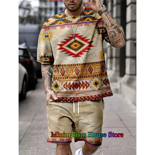 Summer Men Set Fashion 2-piece Set 3D Print Men T-Shirt Shorts Pants Suit Casual  Oversized Clothes Vintage Sports Sets