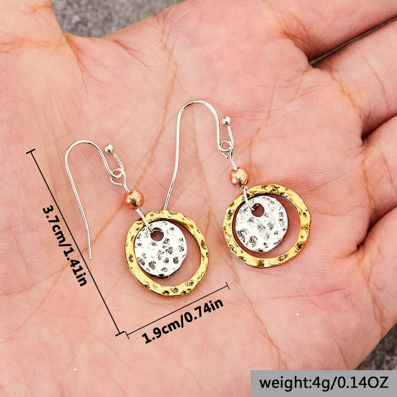 1pair Bohemian Vintage Hollow Round Pendant Earrings