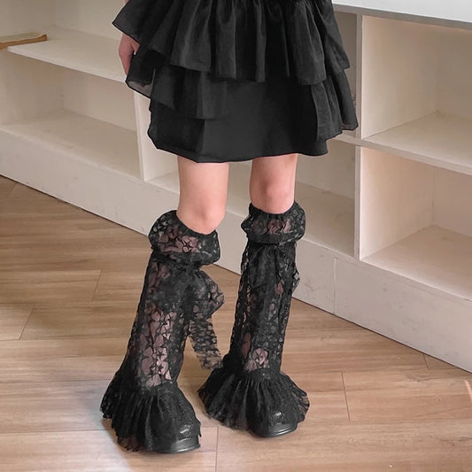 Lace Leg Warmers Mesh Stars Print
