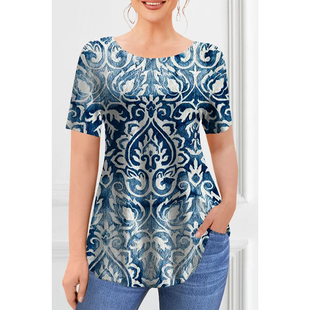 Women's T-Shirts Spring Clothing Floral Graphic O-Neck Pullovers Short Sleeve Tops Streetwear Oversized Apparel Ladies