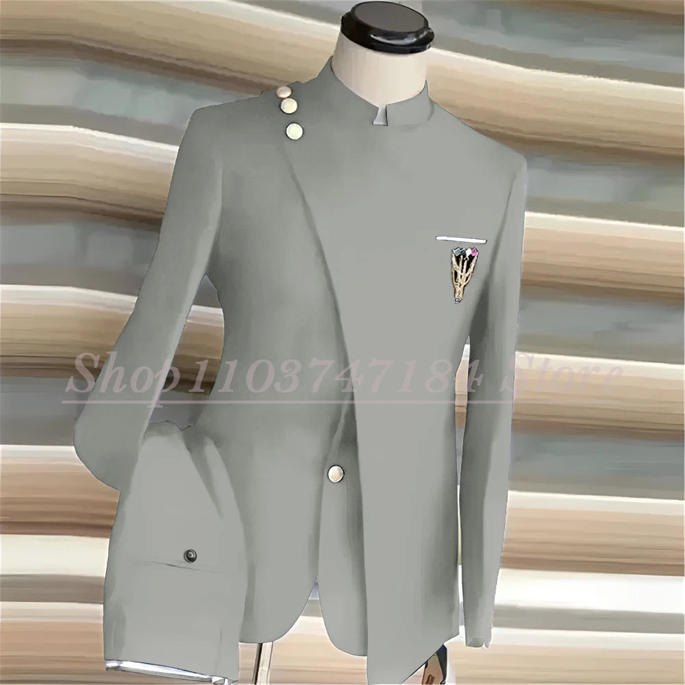 Men's Suits Single Breasted Stand Lapel Blazer  Formal Occasion Party 2 Piece Jacket Pants