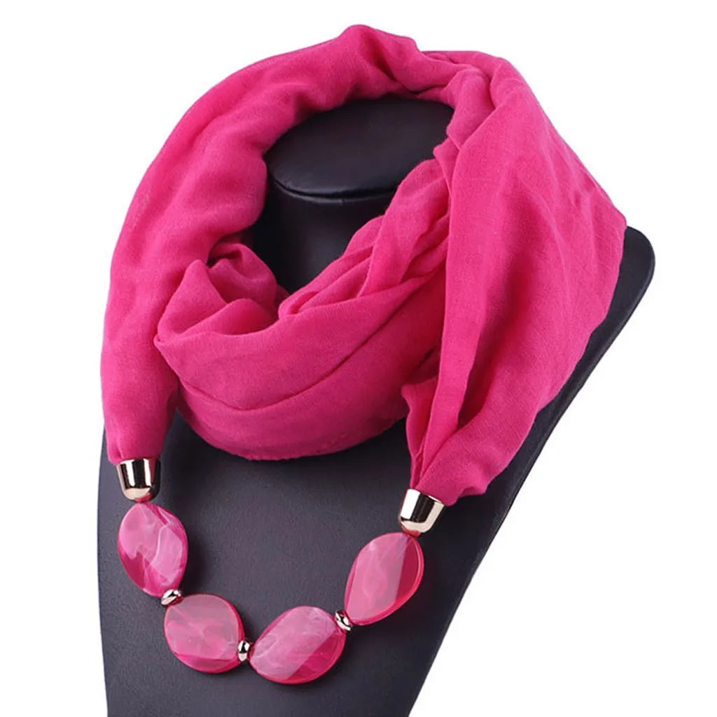 Elegant Women Necklace Scarf with Ethnic Style Pendant Soft Cotton Linen Design for Versatile Fashion Accessory