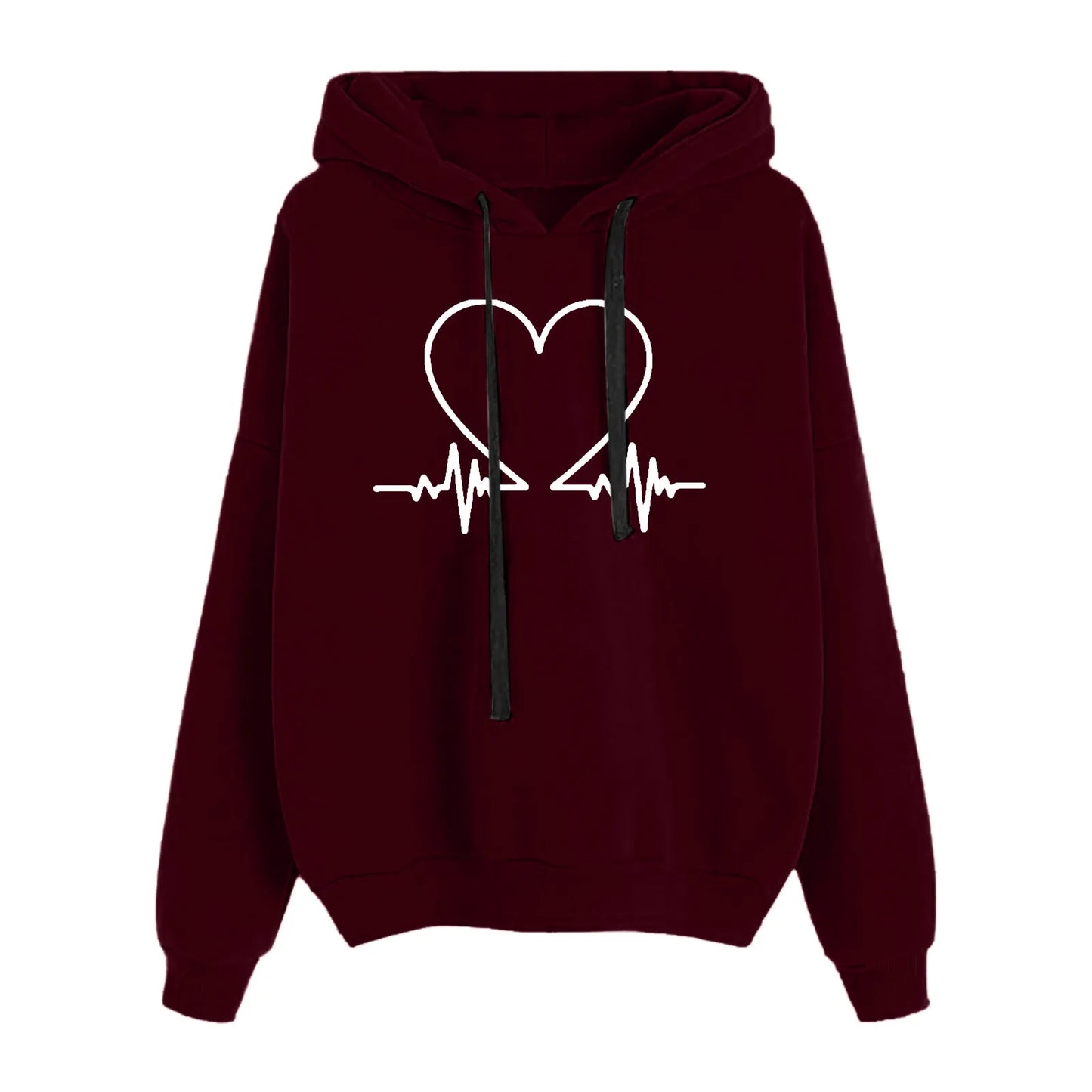Heart Print Hoodies Sweatshirt  Oversize Solid Color Loose Casual Pullovers