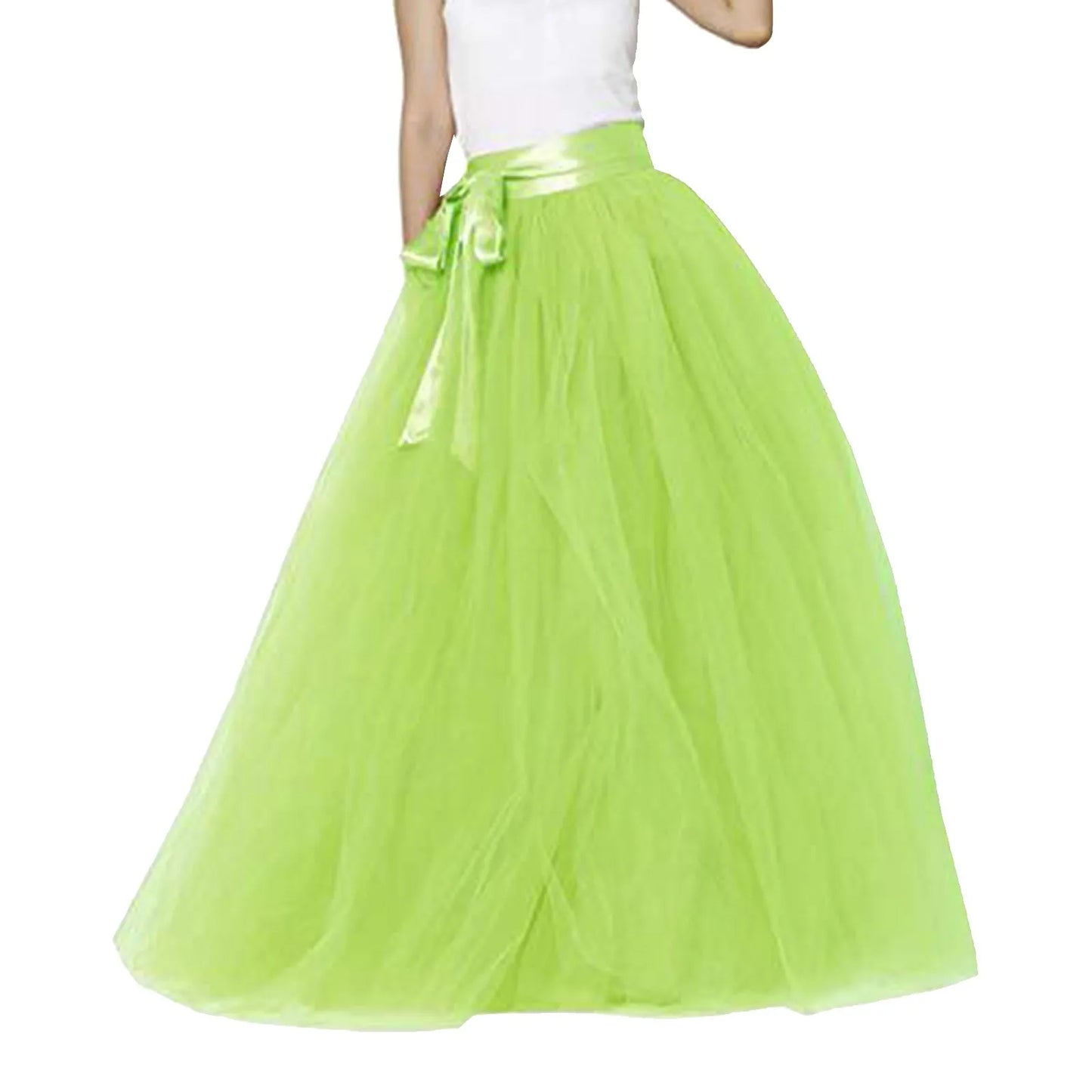 Women's Mesh Maxi Skirt Elastic High Waist Large Swing Long Skirt A Line Belt