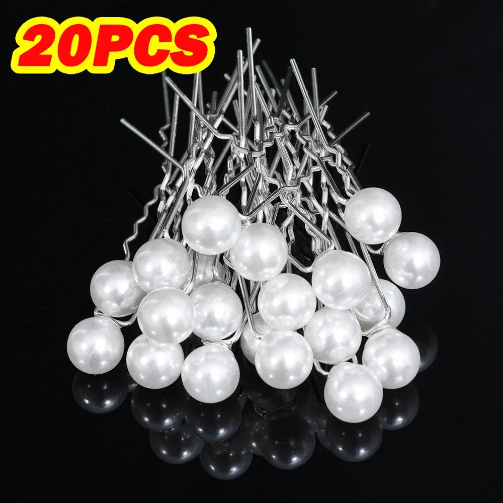 20pcs Women U-shaped Pin Metal Barrette Hair Clip Hairpins Simulated Pearl  Hair Accessories  Hairstyle Tools