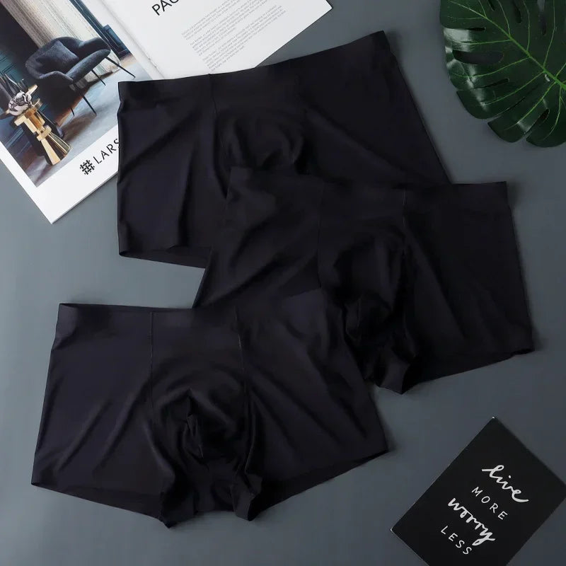 3PCS High Quality Men's Ice Silk Underwear Summer Thin Breathable Seamless Panties Sexy Male Underpants Plus Size