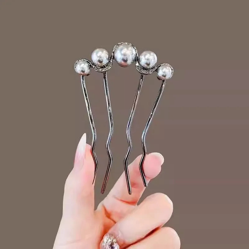 Fashion Metal U-Shaped Hair Fork Stick for Women Girls Simple Pearl Hair Clip Pins Bun Maker Hairstyle Tools Hair Accessories
