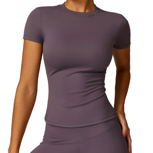 Women's Sports T Shirt Summer Short Sleeve Running  Round Neck Breathable Stretchy GYM Yoga Slim Fitness Active Top Tee