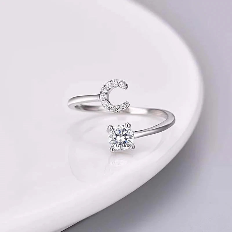 Shining Rhinestone 26 Letters Adjustable Rings  Initial A-Z Alphabet Opening Ring