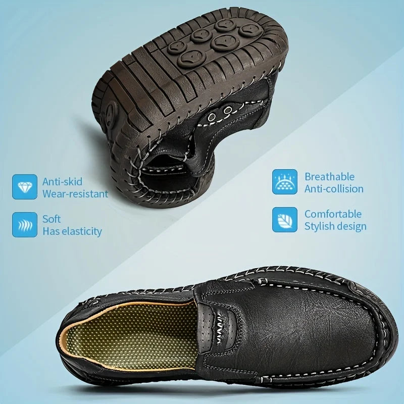 Men's Solid Color Loafers, Soft Bottom And Surface, Casual Breathable Versatile Dad Shoes, Slip-On Big Size Loafers For Men