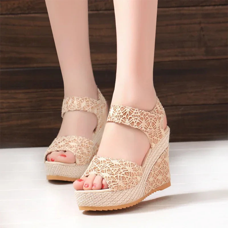 Women's Wedges Sandals  Summer  Fashion Mesh Peep Toe Platform High Heel Women Sandals Sexy Party Dress Women