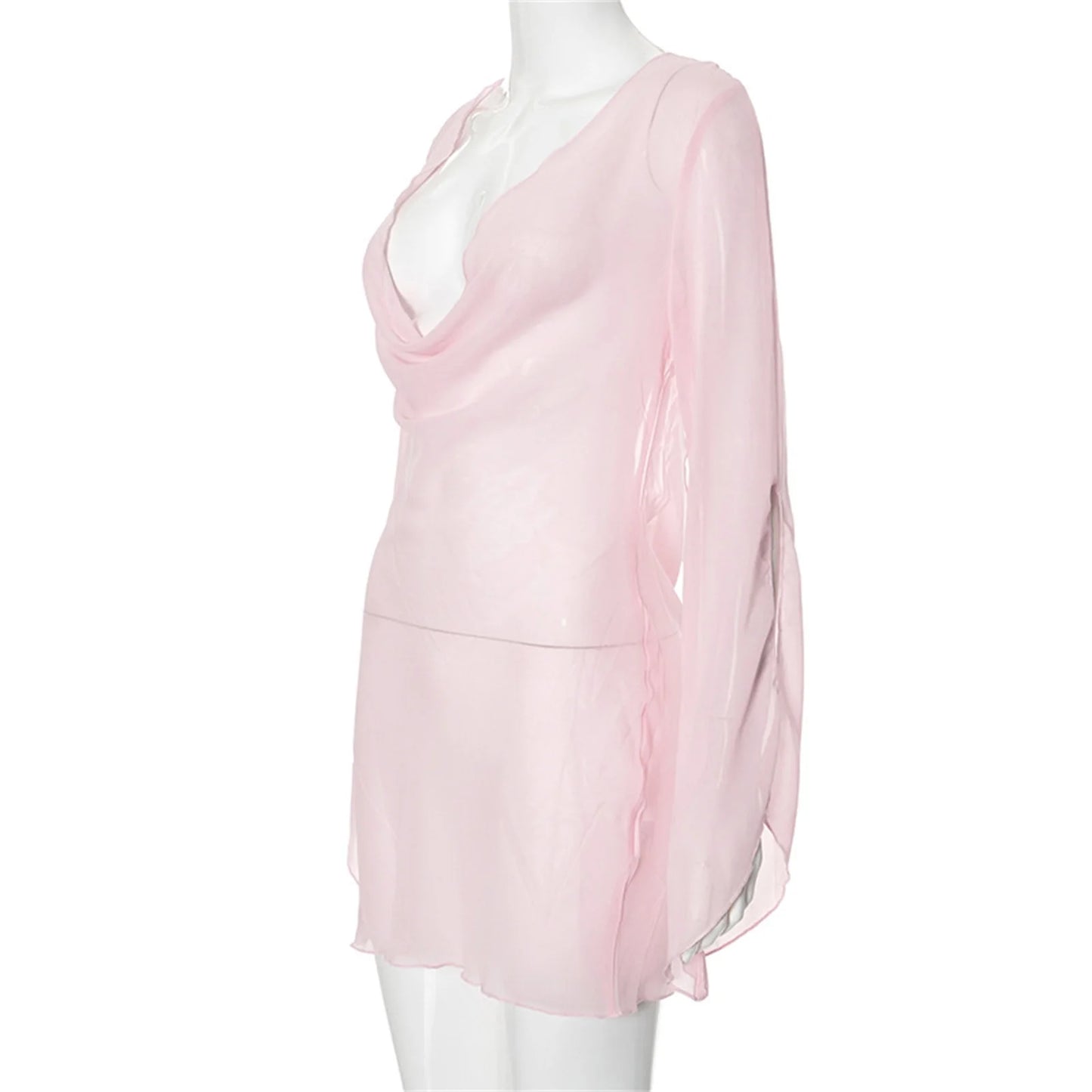 Nightgown Sheer Mesh Cowl Neck Backless Babydoll Dress for Sleepwear